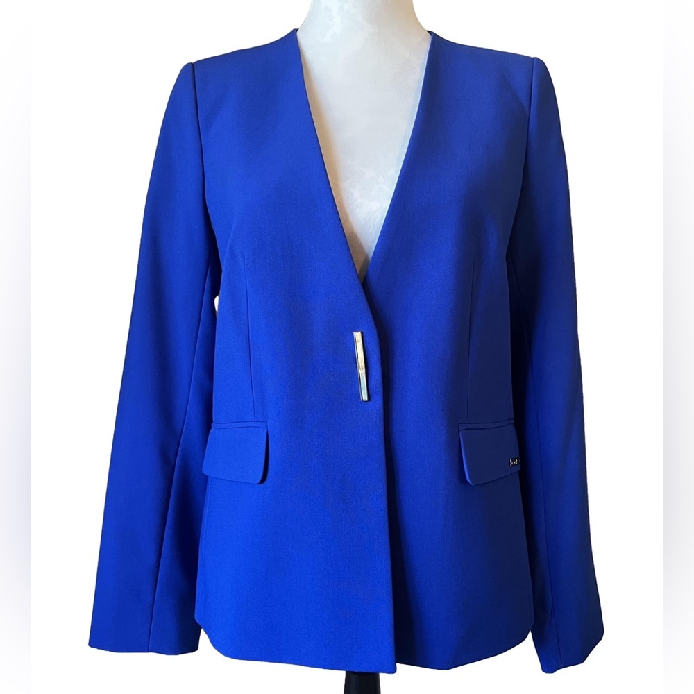 Calvin Klein Royal Blue Tailored Suit Jacket with Silver Bar Closure| Petite 12
